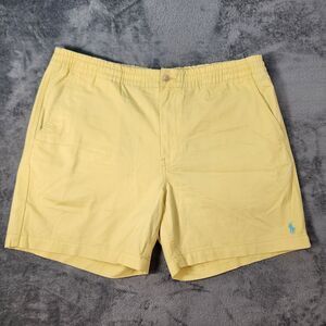 Polo Ralph Lauren Large Yellow Shorts Hidden Drawstring Blue Pony Cotton Chino